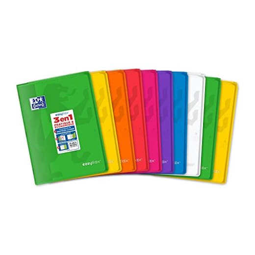 Oxford EasyBook – Lote de 10 cuadernos grapados en formato A4 (21 x 29, 7 cm), 96 páginas grandes, cuadriculadas, 90 g, colores surtidos