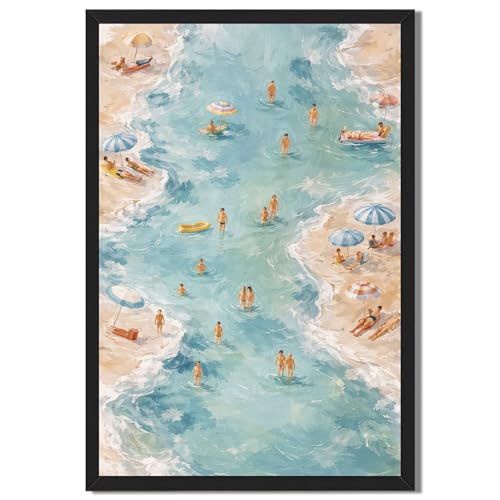 Framed Abstract Beach Scene Poster Canvas Print Art Modern Contemporary