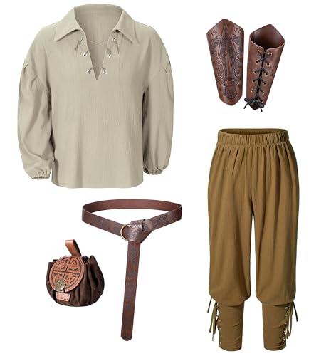 Image of Kids Medieval Viking Pirate Renaissance Tunic Pants Accessories Costume for Boys Cosplay 3-14 Years