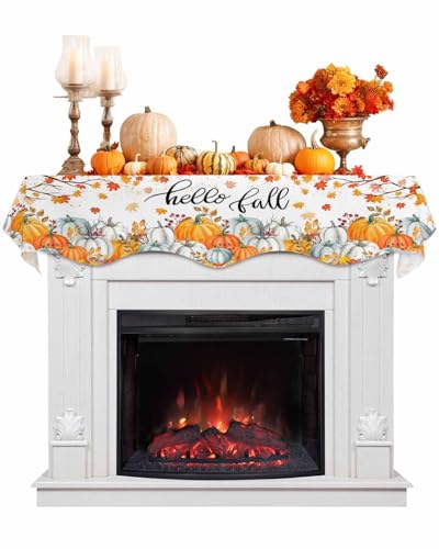 QueenKer Hello Fall Fireplace Mantel Scarf 70" x 17" Thanksgiving