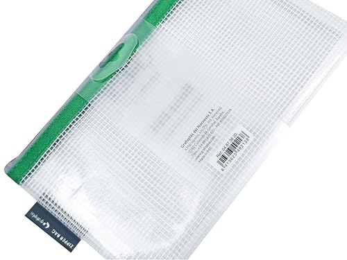 Grafoplas 4er-Pack Taschen mit Reißverschluss aus transparentem EVA-Gummi, grüner Reißverschluss, ideal für den Transport und Schutz aller Arten von kleinen Gegenständen, Schecks oder Gutscheinen