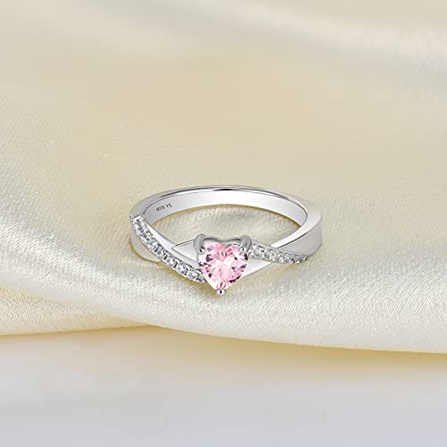 Yl 925 Sterling Silver Engagement Rings Heart Cut 5Mm Created Pink Tourmaline Infinity Ring For Women-Size7 #TOP5