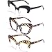 bullabulling 3Pack Oprah style Readers,Blue Light Blocking Computer Cat eye Reading Glasses for Women (Gradient black/flower/leopard, 1.50)