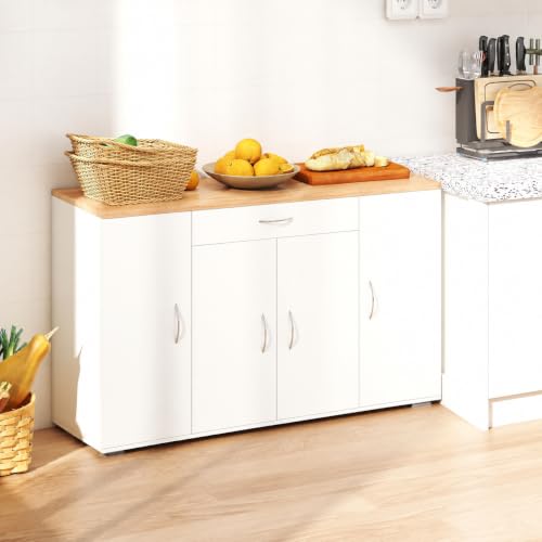 Miniatura 7 de Amveya Mueble Auxiliar De Cocina, Aparador Cocina Blanco, Armario Blanco Con 1 Cajón Y 4 Puertas
