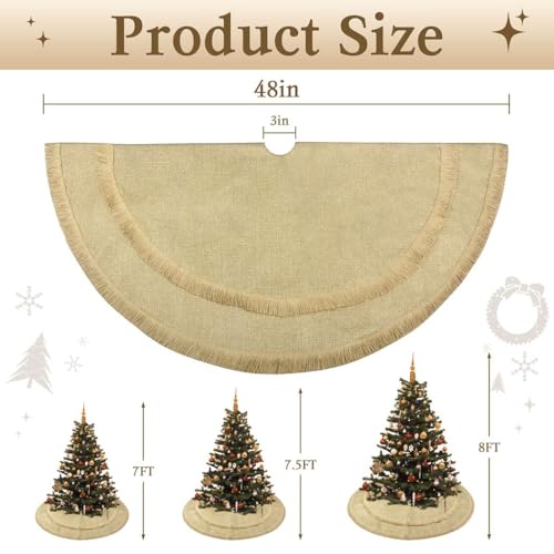 Yuboo 48" Burlap Christmas Tree Skirt with 2-Layer Tassel Design, Brown Rustic Farmhouse Jute Linen Large Spring Tree Skirt for Wedding, Birthday, Graduation Season Decor - image 6