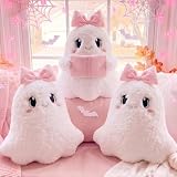Yookeer Pink Halloween Ghost Throw Pillows Cute Pink Bow Ghost Plush