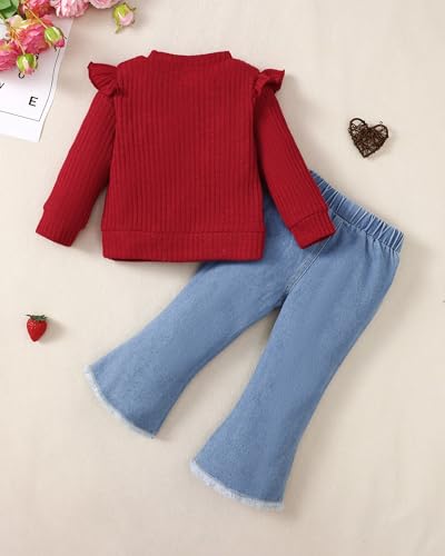 Image of Baby Toddler Girl Clothes Outfits Kids Sweatshirt Jeans Set Denim Pants Little Girls Clothes Toddler Outfit for Girls