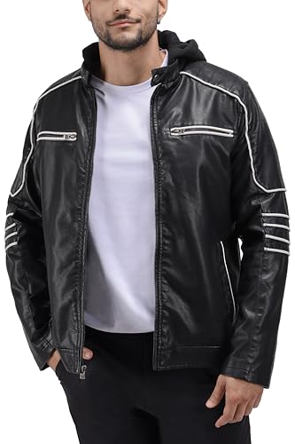 Image of X-Ray Men's Slim Fit Faux-Leather Moto Jacket with Removable Hood