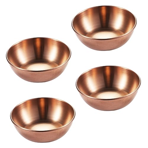 AUTSUPPL 4pcs Seasoning Dish Snack Trays Tasting Dish Condiments Dishes Mini Saucers Dishes Dip Bowls Mini Appetizer Plate Korean Dishware Round Serving Tray Utensil Tray Stainless Steel