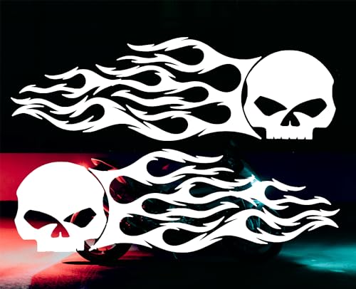 Image of AG- Skull Flame Sticker Set, 2-Piece Vinyl Decals for Car Motorcycle Tank Vinyl Racing Sports Flame Stripe Decal (White)