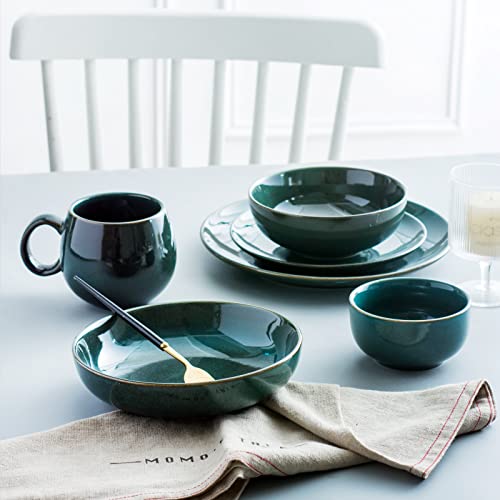 Unicasa Ceramic Pasta Bowls, Porcelain Salad Bowls Set Of 4, 26 Oz Soup Bowl For Kitchen, Large Serving Bowls, Reactive Glaze Dish Bowls, Microwave And Dishwasher Safe Bowls, Olive #TOP4