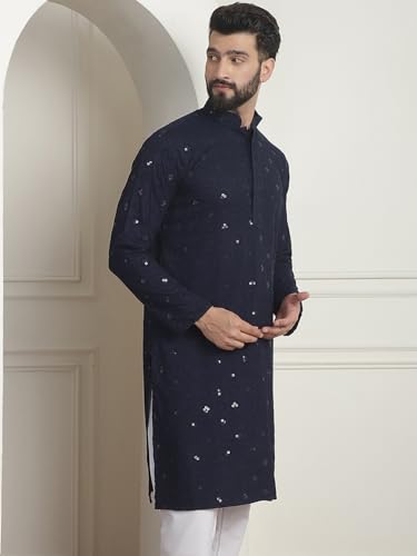 Image of SOJANYA Men Cotton Rayon Regular Fit (Since 1958 Embroidered Sequinned Only Long Kurta