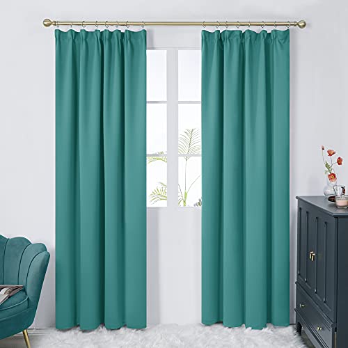 Deconovo Super Soft Solid Thermal Insulated Pencil Pleat Blackout Curtains for Living Room W55xL96 Inch 2 Panels Turquoise - Image 3