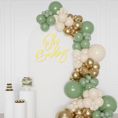 Image of Oh Baby Sign for Shower Backdrop - Glitter Felt Party Banner for Boy Girl Shower Decorations, Gender Reveal, 1st Birthday Photography Background - Gold