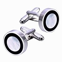 Manschettenknöpfe für Herren | Manschettenknöpfe Perlmutt Schwarz | Geschenk Hochzeit Perle | Geschenk für Männer Geburtstag Schmuck Edelstahl | Businesshemd Design Silber, Unique, Messing, Feueropal
