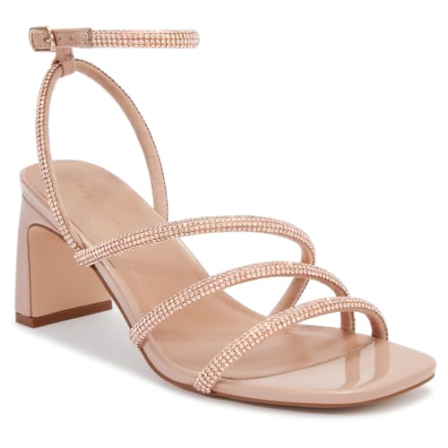 Image of CosyFever Women's Rhinestone Block Heels, Square Toe Strappy Dress Heels with Ankle Strap for Wedding Guest, Prom & Party
