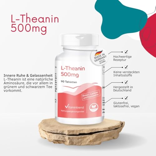  Vitamintrend L-Theanin hochdosiert 500mg, 90 Tabletten, Entspannung und Konzentration steigern
| Vitamintrend L-Theanin