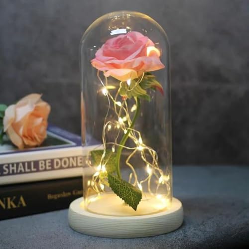 Luminária Rosa Encantada com Cúpula de Vidro – Inspirada em A Bela e a Fera (Rosa)