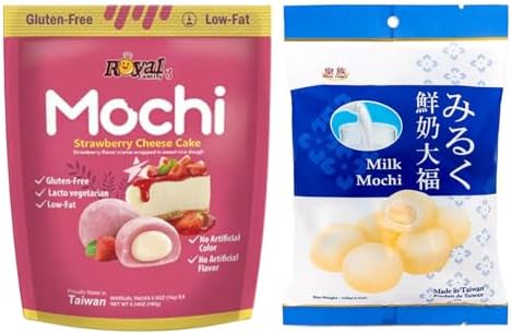 Royal Family Mochi - Korean Cuisine - Glutenous Rice Treats - 2 packs - Halal (MILK/Strawberry Cheesecake)