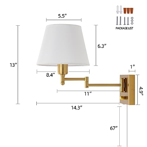 Affsure Gold Swing Arm Wall Lamp White Fabric Shade Plug in or Hardwired by Affsure - Used condition - Image 8
