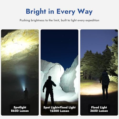 WUBEN X1Pro Rechargeable Flashlights high lumens, Super Bright Flashlight 12300 lumens, EDC Flat Shape with Spotlight Floodlight Strobe Modes, IP65 Portable Flash Light for Camping, Emergency, Working - 2