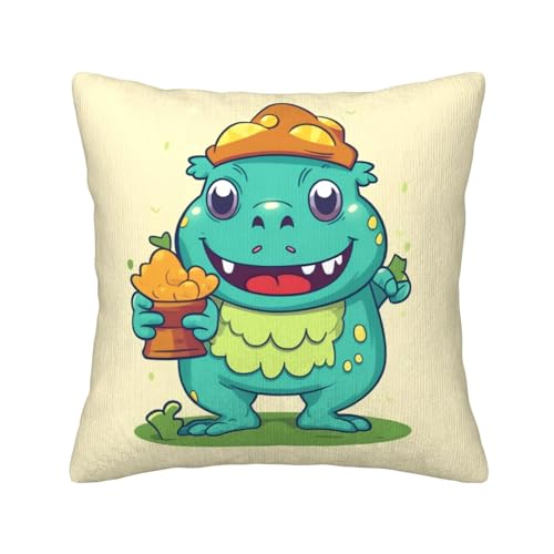 Housse de coussin décorative velours côtelé motif monstre
