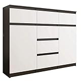 Funktionale Schubladen FRAMIRE S-62D Kommode in Wenge Eiche mit Weiß, Kommode mit 6 Schubladen, 2 Türen, Schrank für Schlafzimmer, Wohnzimmer, Bad, 99 x 120 x 40 cm