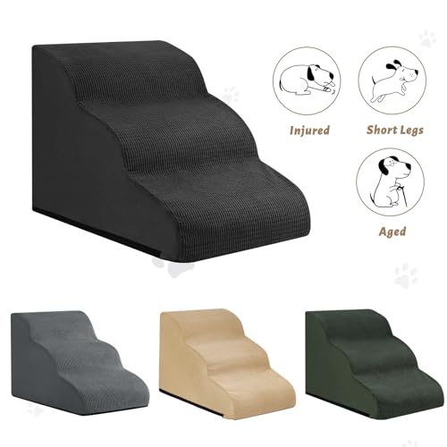 Image of Aodisman Dog Stairs for Small Dogs and Cats,3-Step Pet Ramp for Couch,Chair | 15.7 inch H Non-Slip Sturdy Dog Steps with Curved Ramp for Senior,Short-Legged Dogs,Puppy and Cats to Reach Sofa or Chair,Black