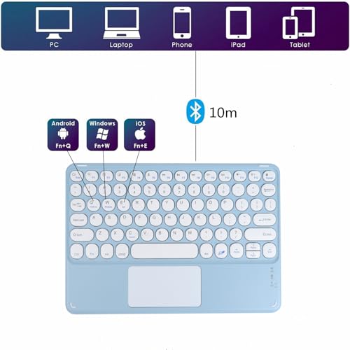 Slim Portable Wireless Bluetooth Keyboard,10 inch Small Rechargeable Keyboard for Android Tablet Cell Phone Smartphone iPad iOS Windows Universal Devices (Blue) NO Backlit by Generic - Image 3