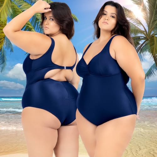 Maiô Plus Size Costas Nuas Tecido Modelador Chapa Barriga Tamanho:54;Cor:Azul Marinho
