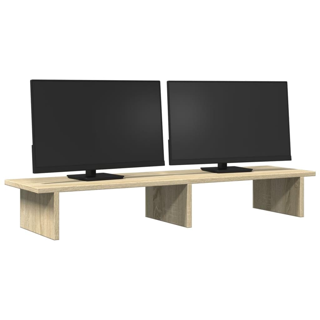 Supporto per monitor in rovere Sonoma 100 x 27 x 15 cm, per due monitor, portata 20 kg, con ripiano per laptop e tastiera, per ufficio e casa