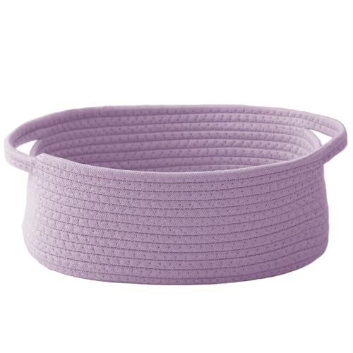 Image of JMvicyroam Small Woven Basket, Empty Gift Basket, Purple /1 Pack | Small Gift Basket, Cotton Rope, 12 x 8 x 45 in, Handles, Includes Ribbon and Bag, Birthday Gift Basket