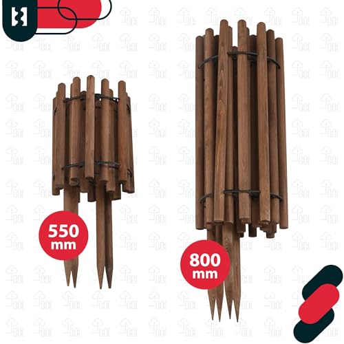 KOTARBAU® Kleiner Holzzaun 30 cm hoch Staketenzaun zum Stecken 180 cm Rollborder Gartenzaun Holz Beetumrandung Rollboarder Teichzaun Beetzaun Beeteinfassung