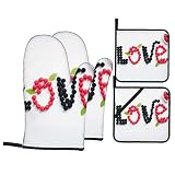 Love Fruit Oven Mitts and Pot Holders 4 Pcs Set Heat Resistant Non-Slip Oven Gloves and Potholders f