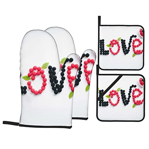 Love Fruit Oven Mitts And Pot Holders 4 Pcs Set Heat Resistant Non-Slip Oven Gloves And Potholders For Kitchen Cooking Baking Grilling Bbq #TOP2