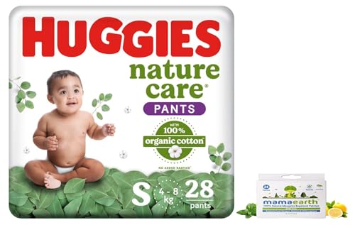 Image of Huggies Nature Care Pants, Small Size Diaper Pants, 28 Count & Mamaearth Natural Repellent Mosquito Patches For Babies with 12 Hour Protection,White,Pack of 1