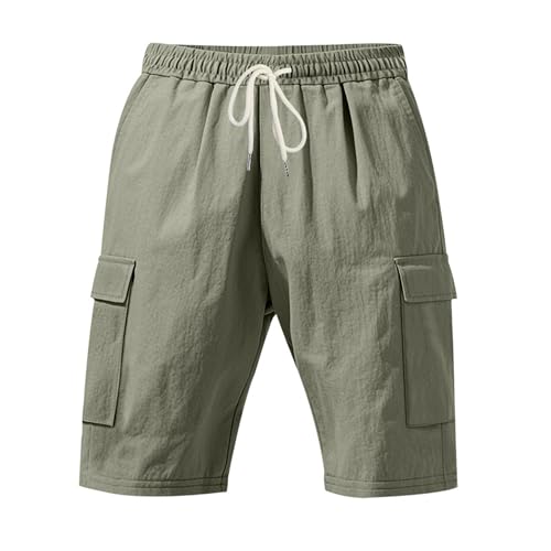 Image of Mens Linen Shorts Casual Drawstring Elastic Waist Cargo Vacation Lightweight Breathable Summer Beach Shorts for Men
