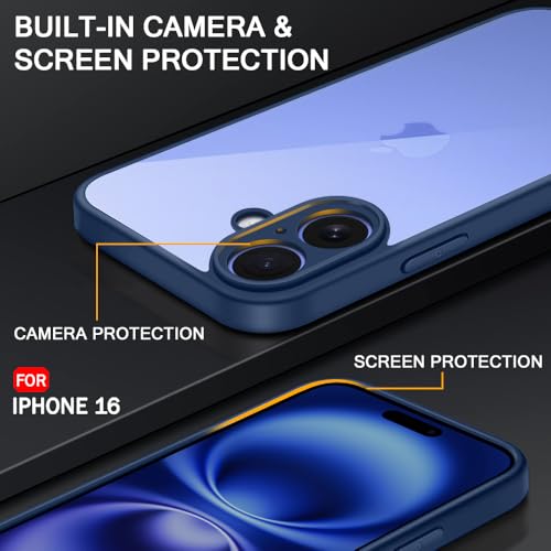 Image of TheGiftKart Ultra-Hybrid Crystal Clear Back Cover Case for iPhone 16 | Slim Fit Shockproof Design | Camera Protection Bump | Transparent Back Cover Case for iPhone 16 (PC & TPU, Blue Bumper)