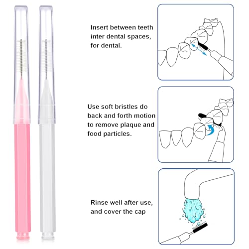 Image of Patelai 100 Pieces Braces Dental Brush for Cleaner Interdental Toothpick Dental Tooth Flossing Head Oral Hygiene Flosser Toothpick Cleaners Tooth Tool(White, Light Pink,Multiple Sizes)