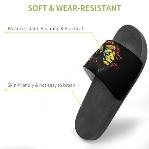 Rasta Reggae Music Jamaican Lion PVC Slide Sandals Non-Slip Shower Slipper Open Toe House Shoes for Men Women3