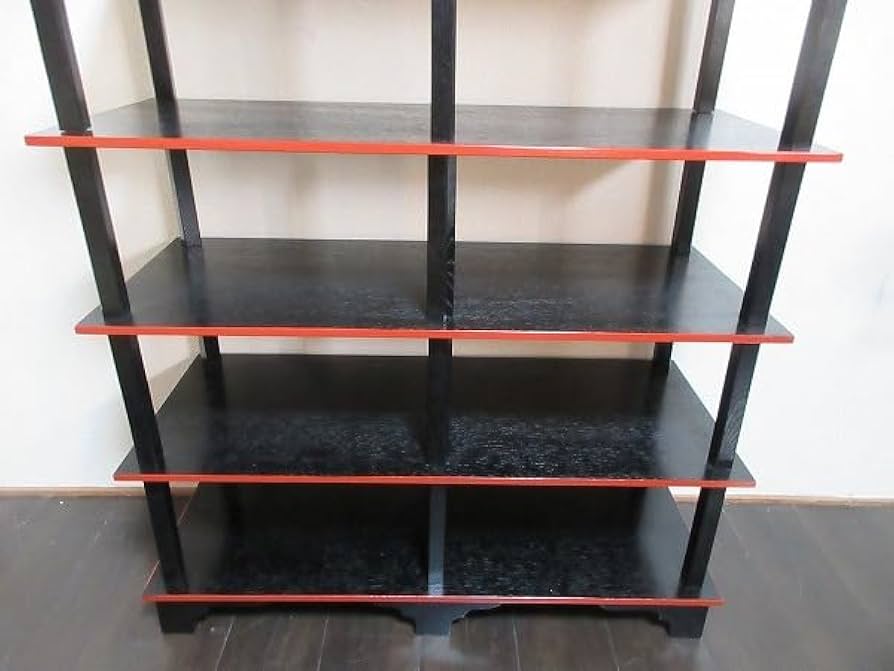 割引❗️【美品 未使用】『母』 黒漆爪紅 水谷棚 配膳棚 組立式 （704F⑨） 美品 未使用】『母』 黒漆爪紅 水谷棚 配膳棚 木製 組立式