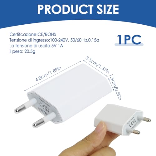 Chargeur USB, 5W 5V/1A USB Prise Adaptateur Secteur, Embout Chargeur Universel, pour Phone, Pad, Smartwatch,Tablette, Écouteurs, Prise Electrique 1pc – Image 3