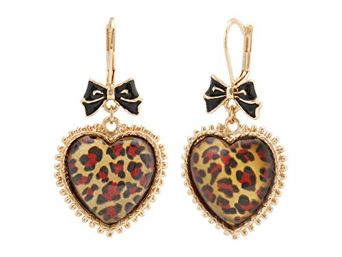 Betsey Johnson Leopard Heart Drop Earrings