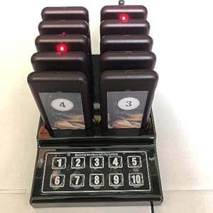 QMTWTFSS 10 Pager buzzers 1 keypad Queue Number Call Wireless Calling System Queue Call Restaurant Paging System for Restaurant Food Truck Coffee Shop Office