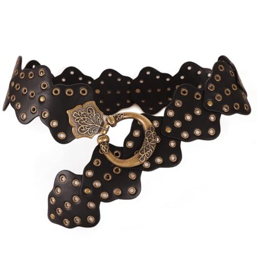 Women Boho Disc Belt Vintage Irregular Wide Leather Concho Waist Belt 90s Western Waistband for Cowgirl Dress Jeans Tshirt