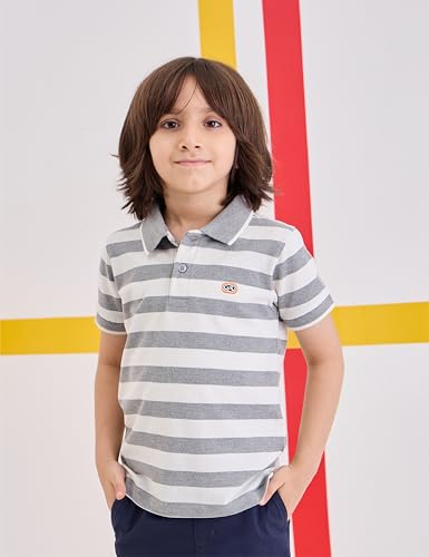 Image of Amazon Brand - Symbol Boys Cotton Rich Striped Polo Tshirt | Collar Tshirts | Half Sleeves | Regular Fit