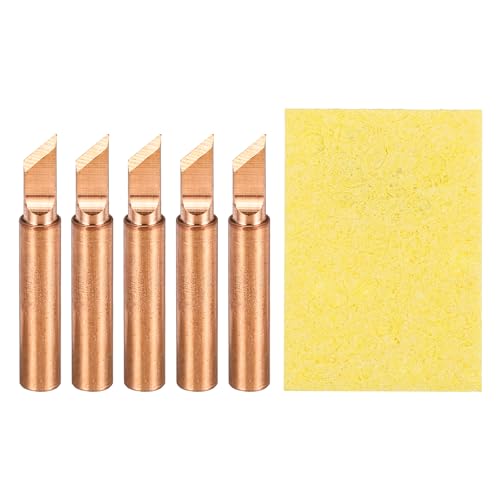 Image of MECCANIXITY 5 Pcs 900M Soldering Iron Tips Copper Non-magnetic Welding Head with Cleaning Sponge Pad Replacement for Solder Station Tip (900M-T-K)