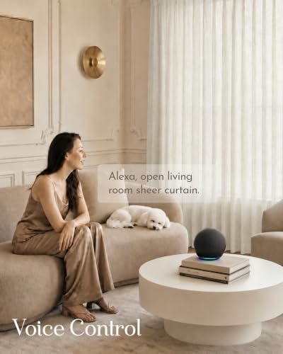 Image of Graywind Motorized Curtains with Track, Light Filtering Smart Curtains, Rechargeable Curtains Compatible with Alexa & Remote Control for Large Windows, Custom Drapes Up to 220 inch, Linear Wool (White)