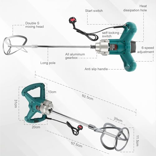 Bild 6 - WingFly 3200W Rührwerk Mörtelrührer, 230V Farb-Mörtelrührer Betonrührer, 6 Gang-Getriebe, Farbmörtelrührer Handrührgeräte Elektrischer Betonmischer, für Industrie- und Haushaltsmische