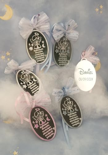 Miniatura 3 de Docolastra Medallon De Cuna O Cochecito De Ángel De La Guarda Con Inscripción De Preciosa Oración. Personalizable Con Datos De Bautizo O Nacimiento Mod. 1 Blanco